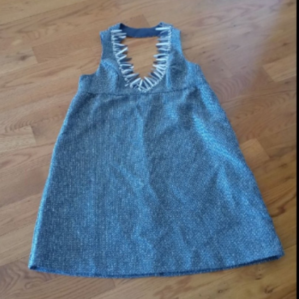 NWOT Anna Sui x Target V Neck Metallic Neckline Boucle Dress Sz L